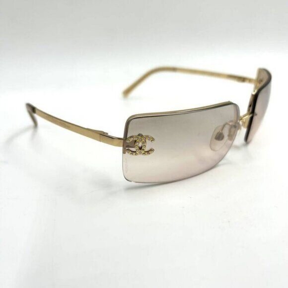 ✨ RARE Chanel Vintage Sunglasses Rhinestone CC Logo Rimless Gradient Gold Y2K - Picture 3 of 11